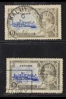 1935 JUBILEE VARIETIES.  6d Ultramarine & Grey With DIAGONAL LINE BY TURRET, SG 379f, And 6d Ultramarine & Grey With DOT - Ceylon (...-1947)