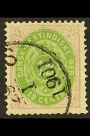 1873-1902  12c Yellow Green And Reddish Purple, SG 27, Fine With Large Part 1901 Cds. For More Images, Please Visit Http - Deens West-Indië