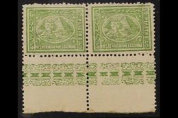 1874-75  5pi Green Sphinx & Pyramid Perf 12½, SG 41, Very Fine Mint Lower Marginal Horiz PAIR With Printed Ornamental Bo - Autres & Non Classés