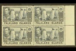 1938  2s.6d Slate Penguins, SG 160, Superb Never Hinged Mint Marginal Block Of Four.  For More Images, Please Visit Http - Islas Malvinas