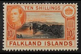 1938-50  10s Black And Red Orange On Greyish Paper, SG 162b, Superb Never Hinged Mint. For More Images, Please Visit Htt - Falkland Islands