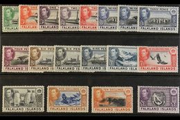 1938-50  KGVI Definitives Complete Set, SG 146/63, Never Hinged Mint. Fresh And Attractive! (18 Stamps) For More Images, - Falkland Islands