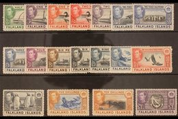 1938-50  King George VI Pictorial Definitive "Basic" Set, SG 146/163, Very Fine Mint. (18 Stamps) For More Images, Pleas - Falkland Islands