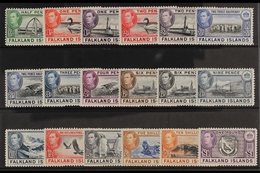 1938-50 NEVER HINGED MINT.  An Attractive KGVI Definitives Complete Set, SG 146/63, Never Hinged Mint. Lovely Condition  - Falkland