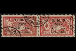 SYRIA  POSTAGE DUE. 1920 4pi On 40c Red & Pale Blue (Merson) Pair, Bearing Variety "Thin 4" On Right Stamp, SG D51/51a,  - Sonstige & Ohne Zuordnung