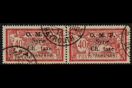 SYRIA  POSTAGE DUE. 1920 4pi On 40c Red & Pale Blue (Merson) Pair, Bearing Variety "Thin 4" On Right Stamp, SG D51/51a,  - Other & Unclassified