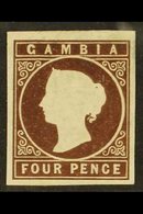1869-72  4d Brown, No Watermark, Imperf, SG 1, Mint, A Small Thin And A Couple Of Tiny Pin Holes, But With Good Embossin - Gambia (...-1964)
