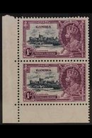 1935 SILVER JUBILEE VARIETY  1s Slate & Purple "EXTRA FLAGSTAFF" Variety In Vertical Pair, SG 146/146a, Corner Marginal. - Gambie (...-1964)