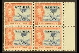 1938-46  5s Blue & Vermillion, SG 160, Never Hinged Mint Marginal Block Of 4 (4) For More Images, Please Visit Http://ww - Gambia (...-1964)
