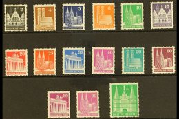 BRITISH & AMERICAN ZONES  1948-50 Buildings Perf 14 Complete Set (Michel 73eg/97eg, SG A108a/A132ba), Never Hinged Mint, - Other & Unclassified