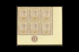 1895-99  2d Mauve And Brown, SG 50, Superb Lower Right Corner Plate "3" Corner Block Of Six, Stamps Never Hinged Mint Wi - Granada (...-1974)