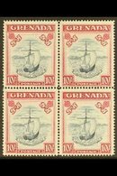 1947  10s Blue Black And Bright Carmine, Wide Frame, SG 163f, Superb Never Hinged Mint Block Of Four. For More Images, P - Grenada (...-1974)