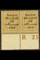 1922  1s Bistre-brown Thom Overprint In Black (SG 15, Hibernian T19), Fine Mint Lower Marginal Perf 'R21' CONTROL PAIR,  - Autres & Non Classés