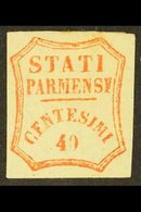 PARMA - PROVISIONAL GOVERNMENT  1859 40c Vermilion, Varietry "CFN For CEN", Sass 17c, Very Fine Mint.  Signed Diena. Cat - Unclassified