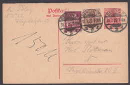 P 113 F, Bedarfs-Ortskarte "Berlin", 31.7.22, Pass. Zusatzfrankatur - Postkarten