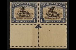 1941-42  70c On 1s Brown And Chalky Blue With Crescent Moon Flaw, SG 154a, Marginal Horizontal Pair, The Stamps Never Hi - Vide