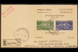 1956  10th Anniv Of UN Min Sheet, SG MS551a, Very Fine Used On Cover. For More Images, Please Visit Http://www.sandafayr - Lebanon