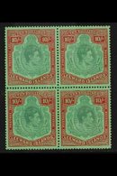 1938  10s Bluish Green And Deep Red On Green, Geo VI, SG 113, Superb Never Hinged Mint Block Of 4. For More Images, Plea - Leeward  Islands
