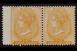 1863  ½d Buff, Wmk CC, SG 4, Never Hinged Mint Horizontal Pair. For More Images, Please Visit Http://www.sandafayre.com/ - Malte (...-1964)