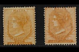 1863-81  ½d Buff, SG 4, And ½d Dull Orange, SG 7, Mint, Minor Faults But With Good Colour And Gum. (2 Stamps) For More I - Malte (...-1964)