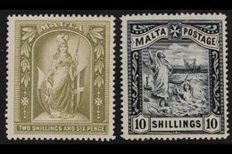 1899  2s.6d Olive-grey And 10s. Blue-black, SG 34/35, Very Fine Mint. (2 Stamps) For More Images, Please Visit Http://ww - Malte (...-1964)