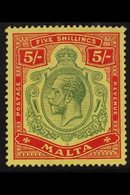 1914-21  5s. Green And Red On Yellow Key Plate, SG 88, Very Fine Mint. For More Images, Please Visit Http://www.sandafay - Malta (...-1964)