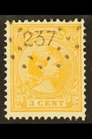 1891-94  3c Orange Queen (SG 147a, NVPH 34), Fine Used With Superb "237" (HILLEGOM) Numeral Cancel, Very Fresh, Scarce P - Other & Unclassified