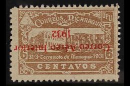 1932  6c Grey-brown Air With INVERTED OVERPRINT Variety (Scott C37a, SG 699a), Fine Unhinged Unused No Gum As Issued, Ve - Nicaragua