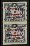 1935 PROOF SHEET IMPERF BETWEEN PAIR.  2½d Dull And Deep Blue Silver Jubilee Opt, SG 70, Vertical Pair, IMPERF BETWEEN H - Niue