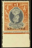 1947 INVERTED WATERMARK  1r Grey & Red-brown "Inverted Watermark", SG 14w, A Lovely Marginal Example, The Stamp Being Ne - Pakistán