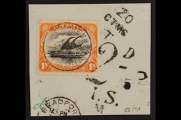 1907-10  1s Black & Orange Lakatoi Wmk Sideways Perf 12½, SG 71, Superb Used On Large Piece Cancelled With "Port Moresby - Papúa Nueva Guinea