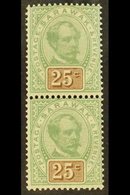 1888-95  25c Green And Brown, SG 18, Superb Mint VERTICAL PAIR, The Lower Stamp Never Hinged. (2 Stamps) For More Images - Sarawak (...-1963)