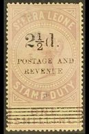 1897  2½d On 1s Dull Lilac, Variety "italic N In Revenue", SG 66a, Unused With Suffused Colour, See After SG 71, Unused. - Sierra Leona (...-1960)