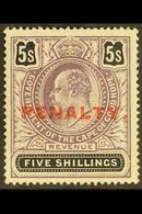 CAPE OF GOOD HOPE  REVENUE 1911 5s Purple & Black Ovptd "PENALTY" Barefoot 7, Never Hinged Mint, Gum Diagonal Creases. F - Non Classés