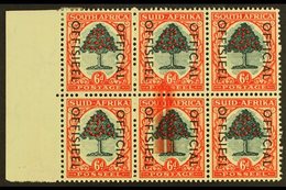 OFFICIAL VARIETY  1950-4 6d Green & Red-orange, Block Of Six With LARGE SCREEN FLAW, O46 Var, Very Fine Mint. For More I - Zonder Classificatie