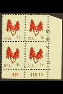 RSA VARIETY  1969 1c Rose-red & Olive-brown, Cylinder 414 415 D With Sheet Number Partially Printed On Stamps, SG 277, N - Unclassified