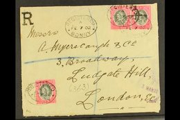 1902  Env Registered To London Bearing Three 1901-02 1d Stamps (SG 2) Tied By Oval "Registered Bonny" Cancels, Violet Lo - Nigeria (...-1960)