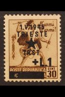 YUGOSLAV OCCUPATION  1945 +1L On 30c Brown Drummer WATERMARK CROWN With "Trieste / Trst" Overprint (Sassone 12, SG 1), M - Other & Unclassified