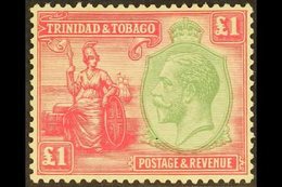 1922-28  £1 Green And Bright Rose, SG 229, Mint Lightly Hinged. For More Images, Please Visit Http://www.sandafayre.com/ - Trinité & Tobago (...-1961)