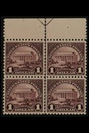 1922-25  $1 Violet Brown Scott 571 (SG 579), Never Hinged Mint MARGIN CENTRE LINE BLOCK OF FOUR WITH ARROW AT TOP. Super - Other & Unclassified