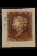 1841  1d Red, SG 8L, Lightly Used With BLUE MALTESE CROSS Cancel, Tied To Small Piece, Stamp With Four Margins. For More - Andere & Zonder Classificatie