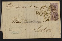 1859  (16 Sep) Entire Letter Addressed To Portugal, Bearing 1855-57 6d Lilac (x2) Both With WATERMARK INVERTED Variety ( - Autres & Non Classés