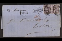 1868  (25th July) E/L To Lisbon Bearing A 6d Lilac, Plate 6 Pair, SG 104, Manchester Duplex Cancels, Clean & Fine. Cat £ - Autres & Non Classés