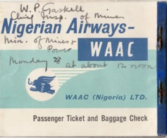 WAAC NIGERIAN AIRWAYS PASSENGER TICKET & BAGGAGE CHECK LAGOS 1960 - Mundo