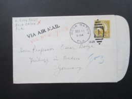 USA 1938 Via Air Mail Via New York Michel Nr. 270 EF Boca Raton - Freiburg Social Philately Dr. Oskar Bolza Mathematiker - Lettres & Documents