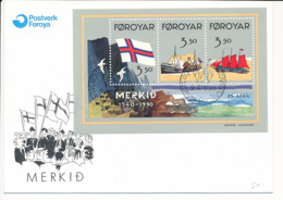 Mi Block 4 FDC / Faroese National Flag 50th Anniversary - 9 April 1990 - Féroé (Iles)