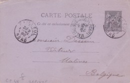 Carte Sage 10 Noir G4 Oblitérée à Destination De La Belgique Repiquage Ficheroulle - Overprinter Postcards (before 1995)