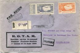 COTE D'IVOIRE LETTRE RECOMMANDEE PAR AVION CENSUREE AVEC CACHET "R.O.T.A.M. NOUVEAU.....1re LIAISON 25-26-27 AOUT 1944" - Lettres & Documents