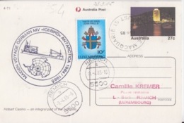 Polaire Australien, Entier (casino De Hobart) Obl. Macquarie Le 23 MR 85 + MV Icebird 84-85 Et TP Luxembourgeois (Taxe) - Covers & Documents