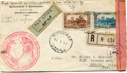 GRAND LIBAN LETTRE RECOMMANDEE PAR AVION CENSUREE AVEC CACHET ILLUSTRE "PAN AMERICAN AIRWAYS........FRANCE LIBRE DAMAS" - Briefe U. Dokumente